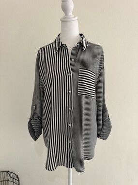 grand & greene Black and White Striped Button-Up Blouse